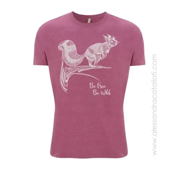 vegan t-shirt color melange plum with squirrel printed