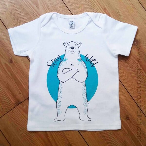 t-shirt bambino bianca con stampa orso