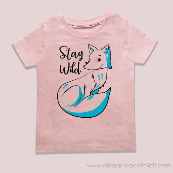 T-shirt per bambini con stampa volpe color cream pink