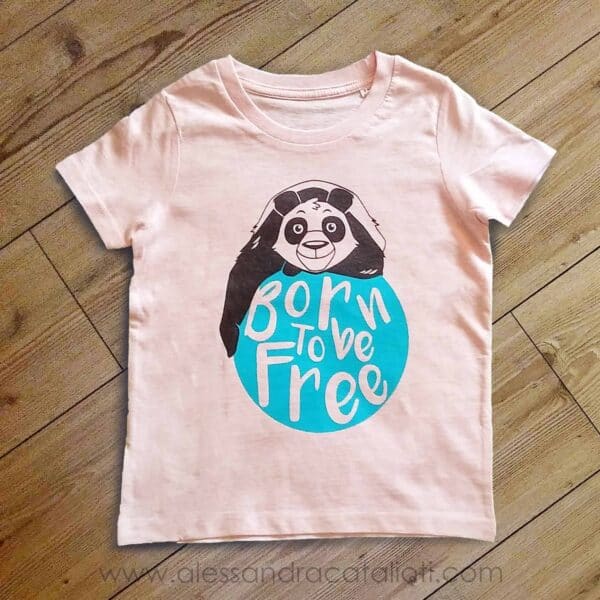 T-shirt bambini cotone bio color cream pink con stampa panda