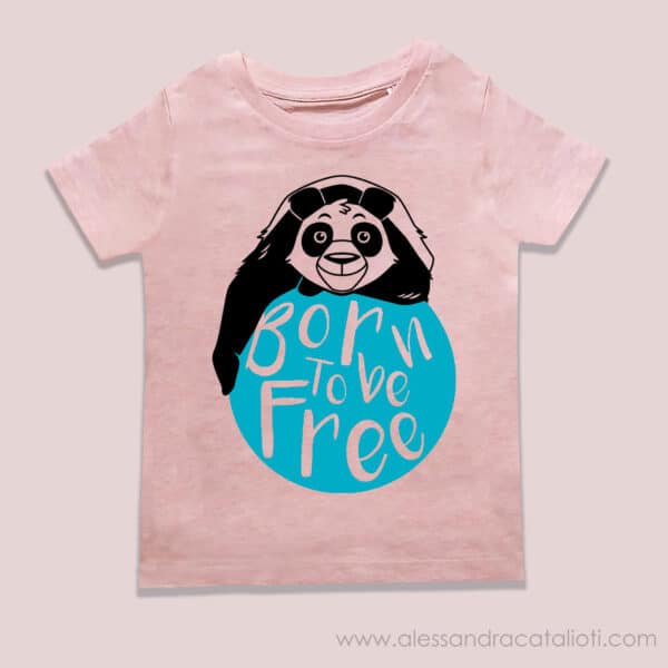 T-shirt bambini cotone bio color cream pink con stampa panda