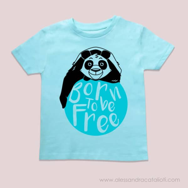 t-shirt bambini color caribbean blu con stampa panda
