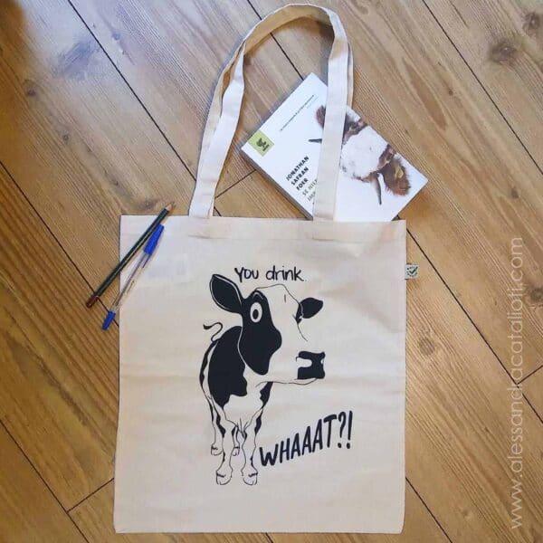 tote shopper bag with a cow picture