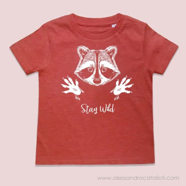 T-shirt-bambino-stampa-orsetto-lavatore-colore-rosso-tenue